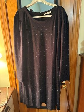 LOFT Black Long-Sleeve Dress with Subtle Silver Dots